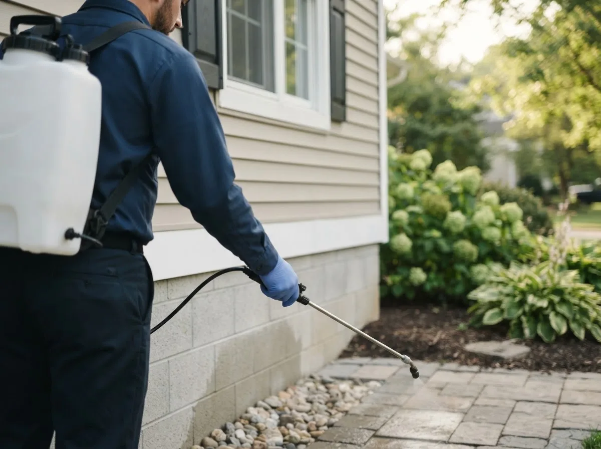 Pest control technician inspecting a home in Forest Lake, MN